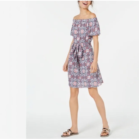 MICHAEL Michael Kors Mosaic Off the Shoulder Gauze Dress - Host Pick - New - Picture 2 of 12